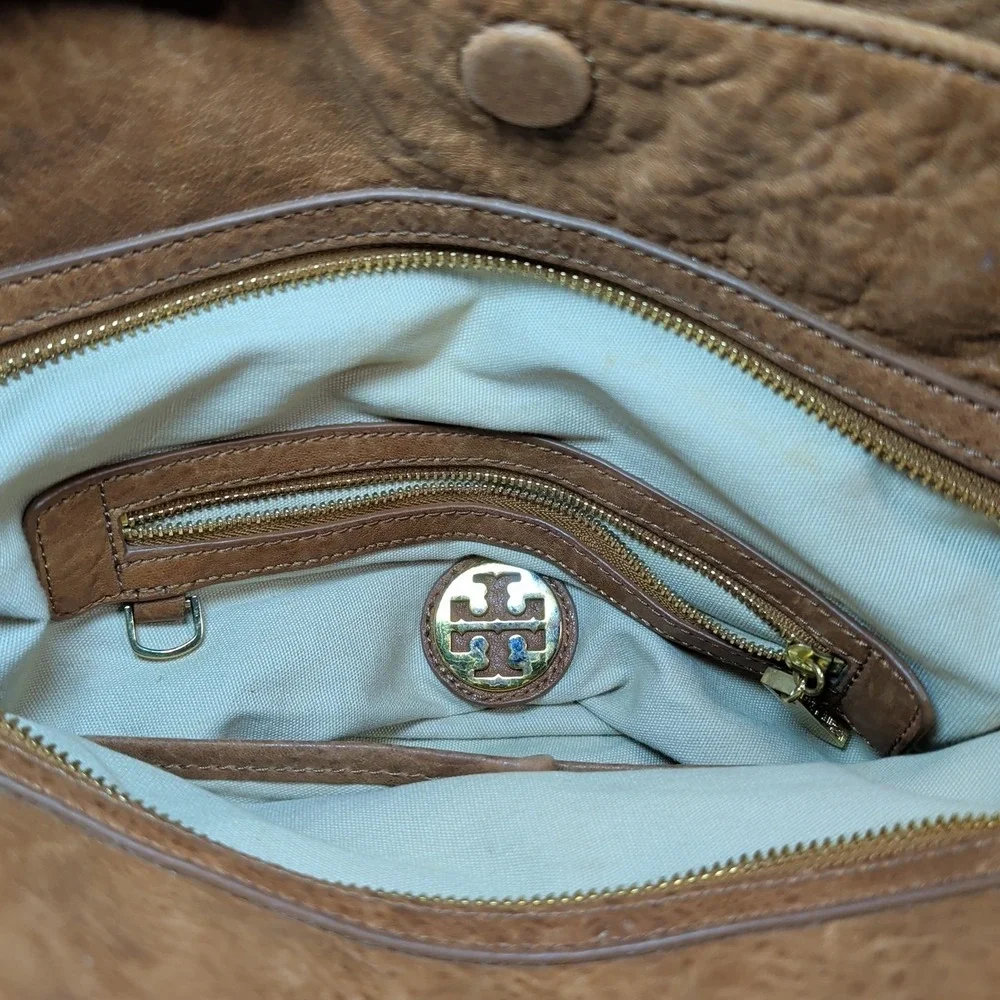 Tory Burch Audra Satchel Bag Brown Leather Double Handle Handbag Purse Tote
